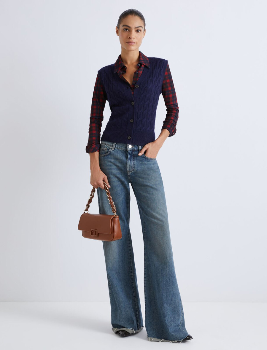 brezrokavnik iz volne in kašmirja - temno modra