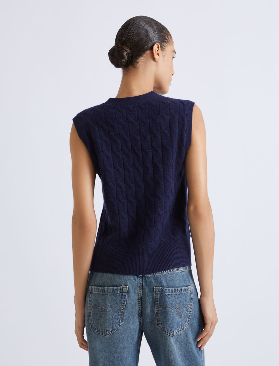 brezrokavnik iz volne in kašmirja - temno modra