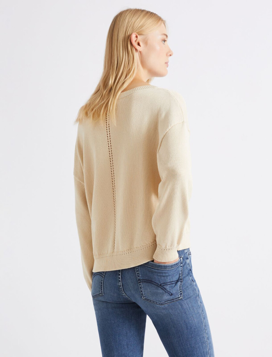 bombažni pulover z ladjastim izrezom - volna bela