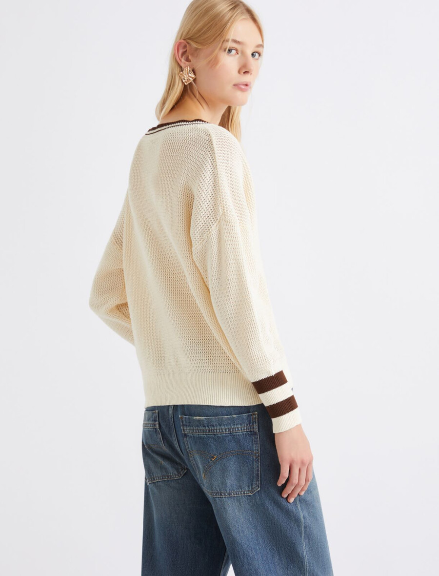 bombažni pulover z v-izrezom - volna bela