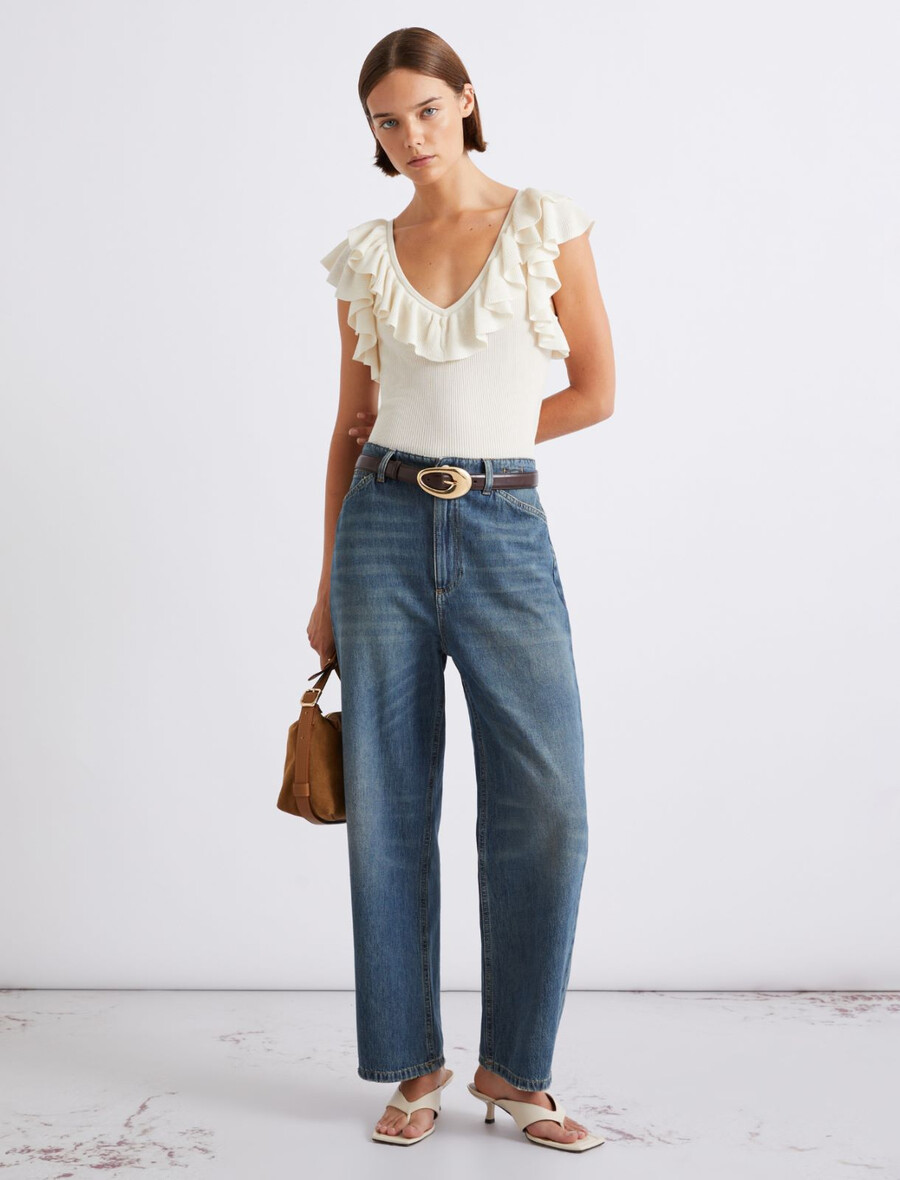 top z nabranimi finimi rebrastimi pleteninami - krem