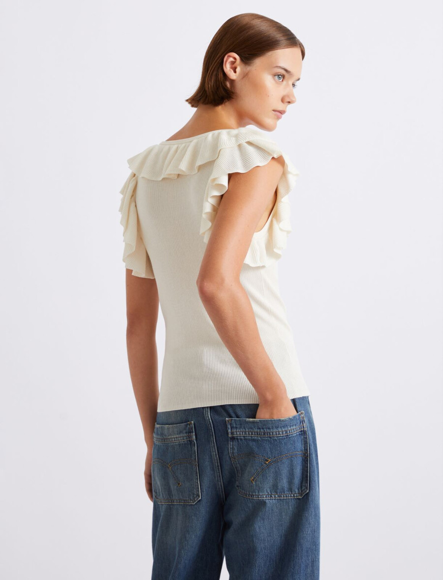 top z nabranimi finimi rebrastimi pleteninami - krem