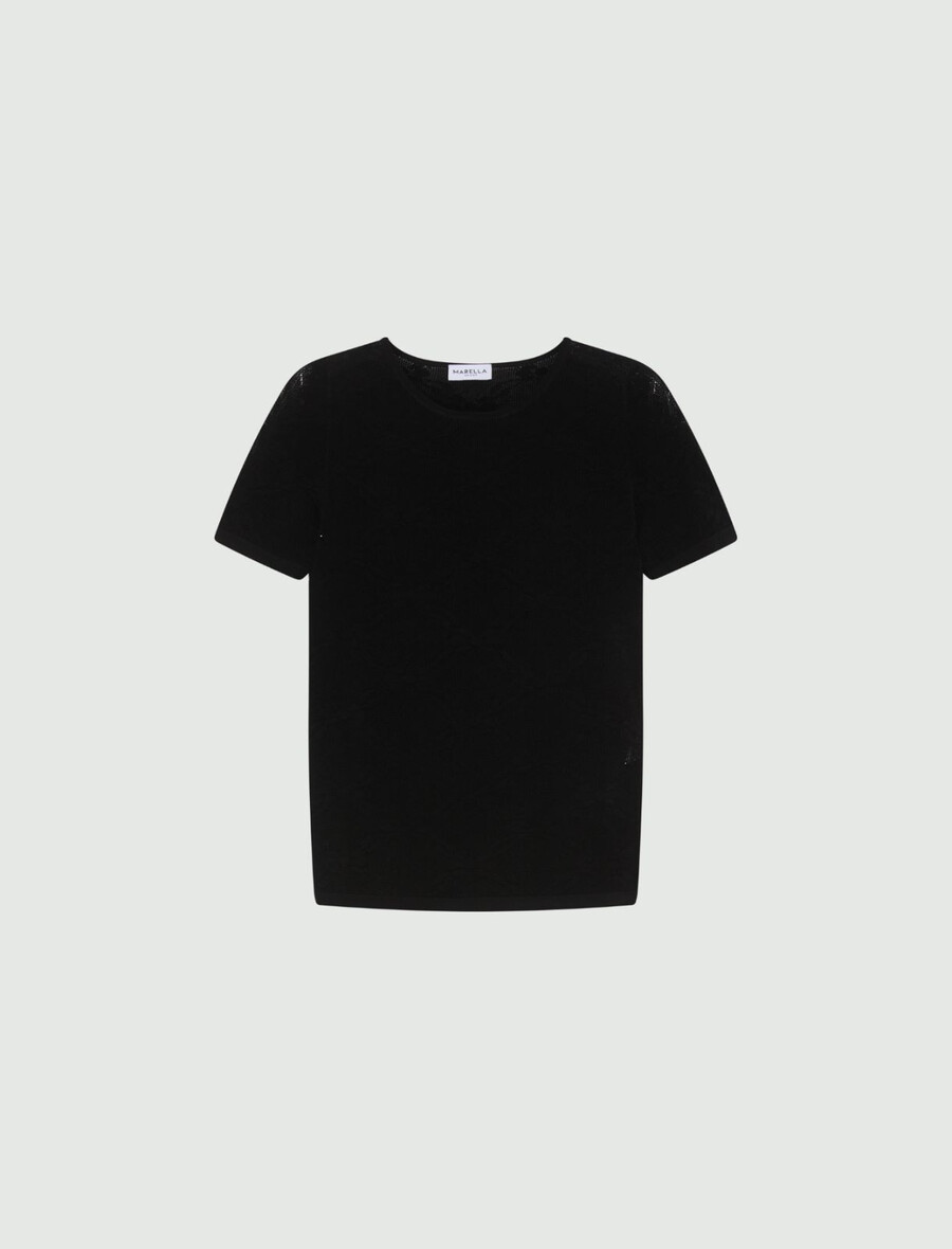 ultralahka čipkasta pletena majica - Črna