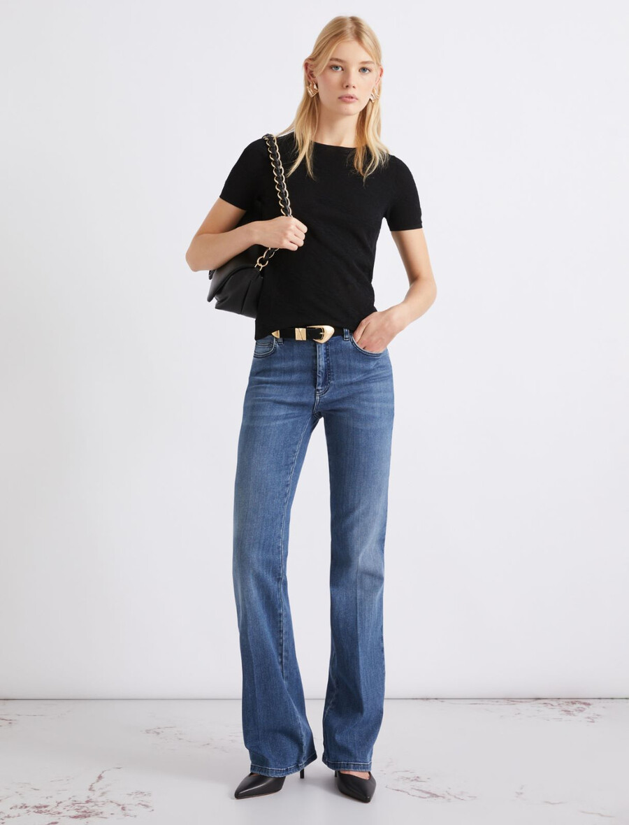 ultralahka čipkasta pletena majica - Črna