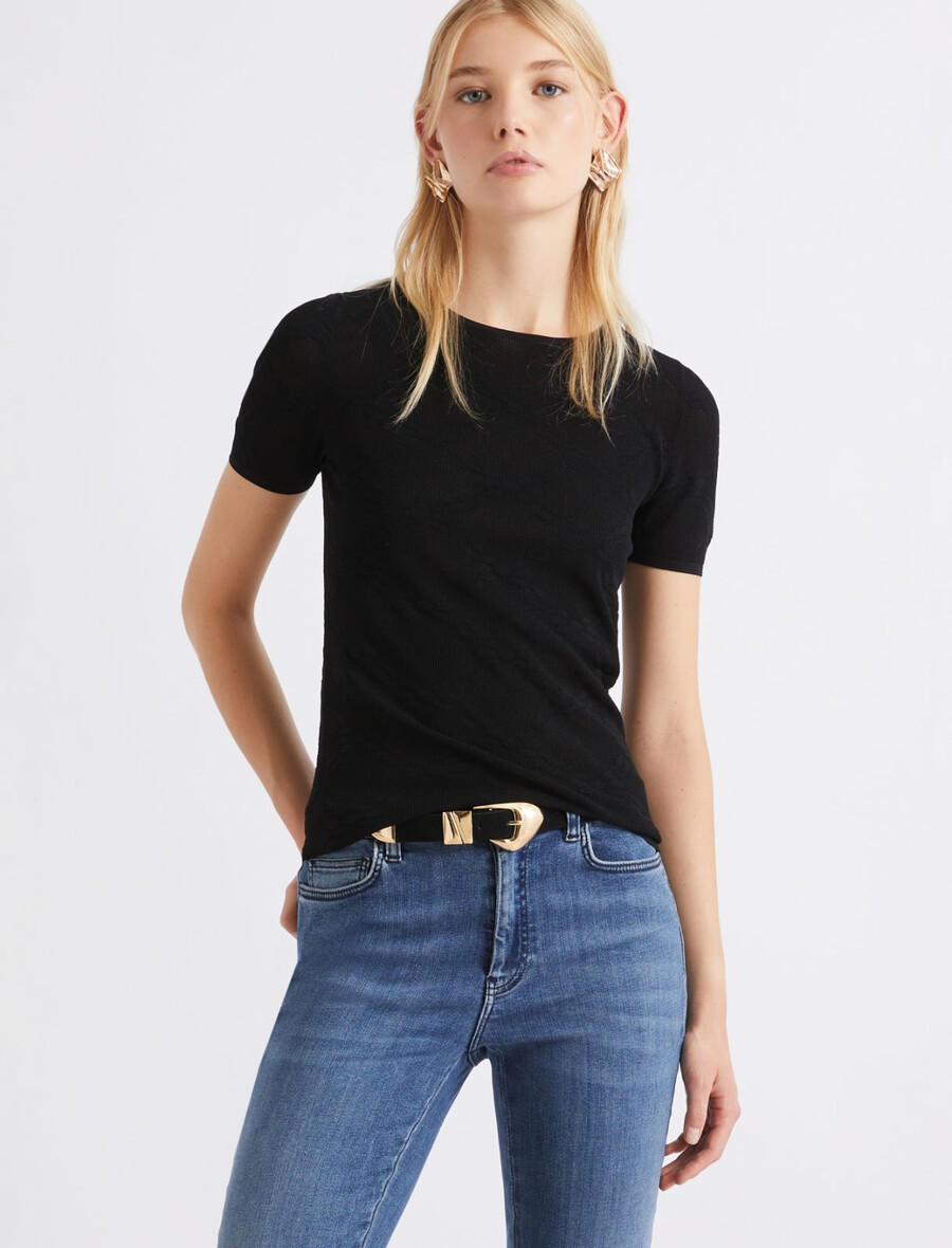 ultralahka čipkasta pletena majica - Črna