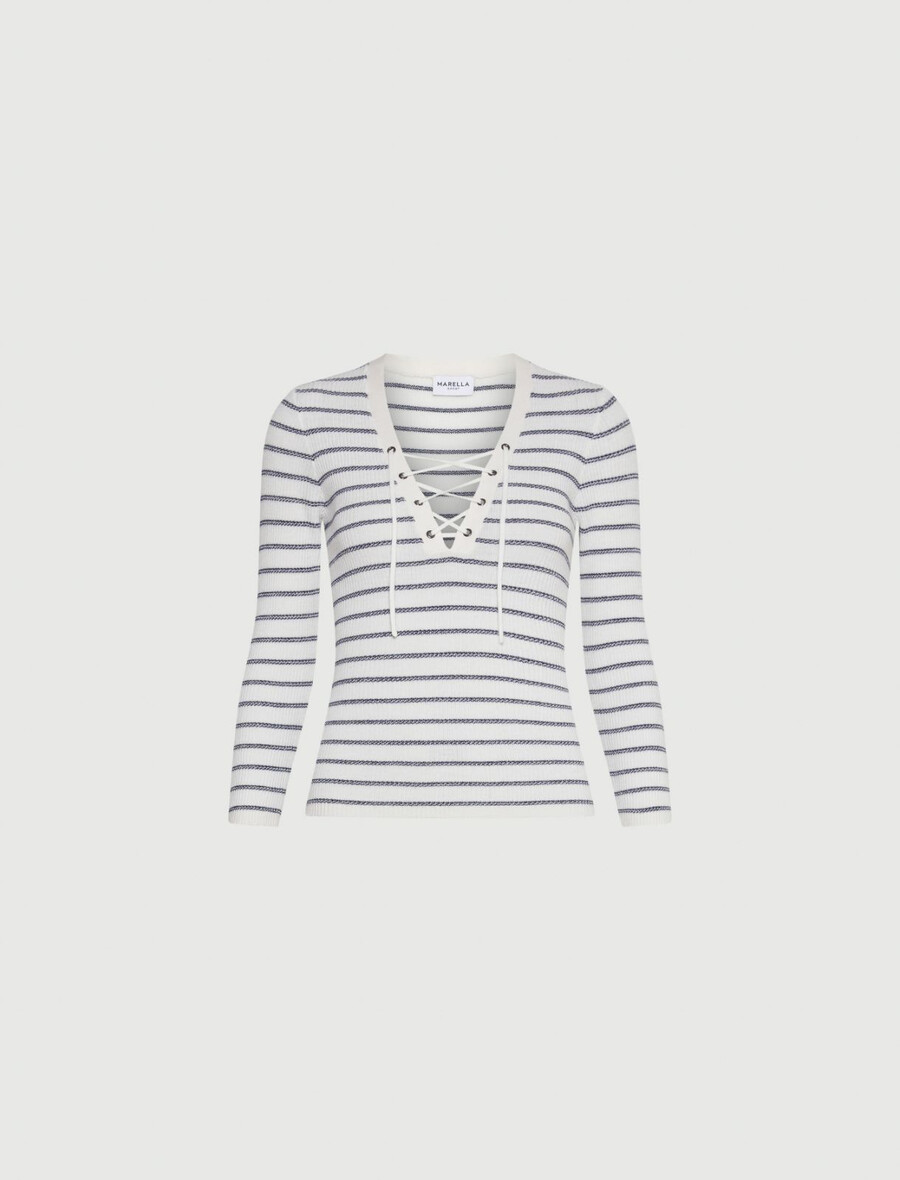 pulover iz čiste volne okrašen z lureksom - bel