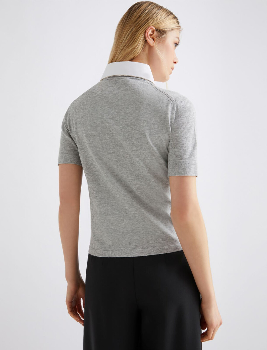 majica s snemljivim ovratnikom in kristalnim detajlom - siva