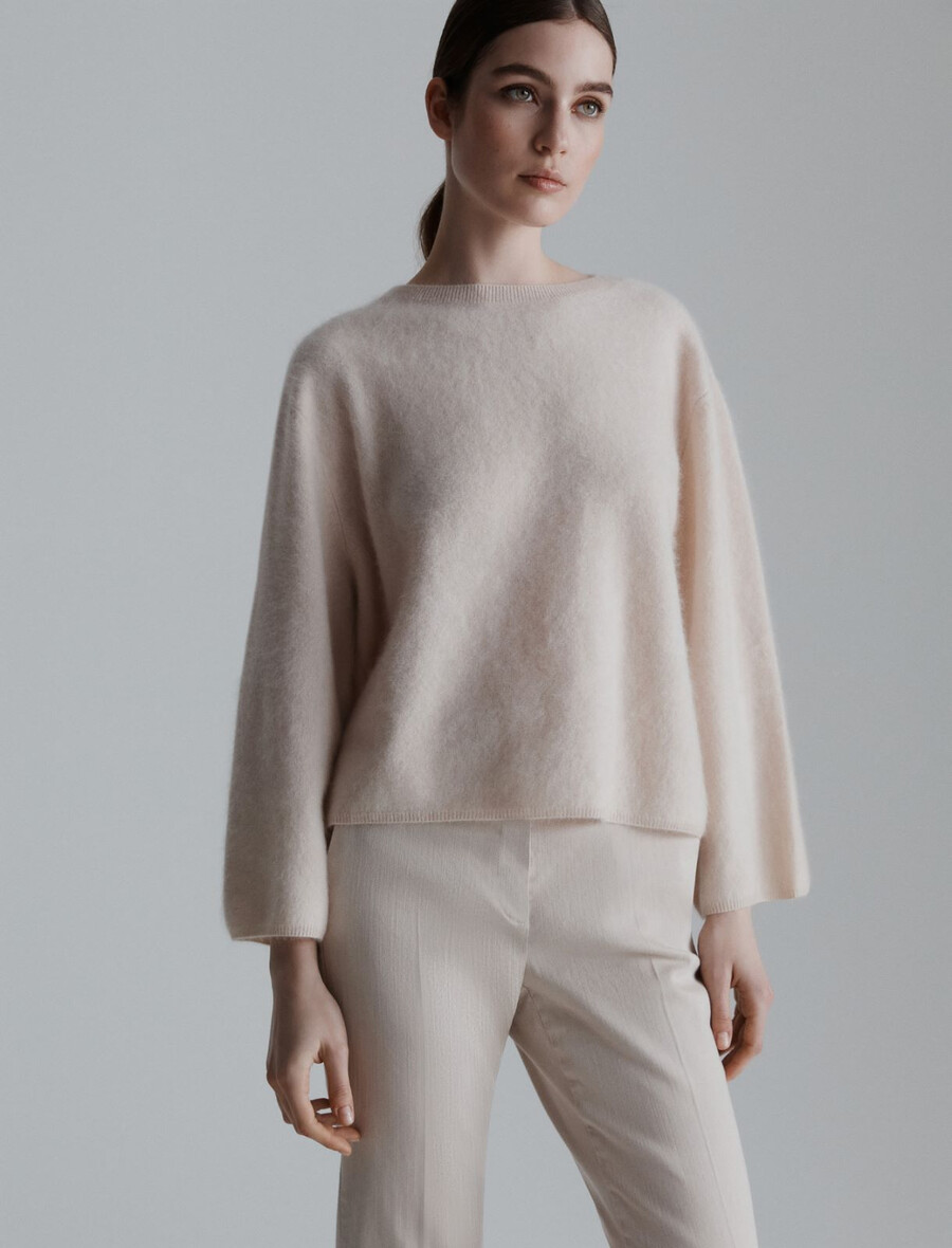 volneno-kašmirski pulover - krem