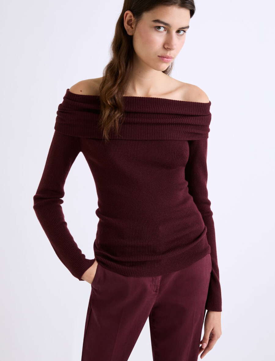 oprijet pulover s kapuljastim ovratnikom - bordo