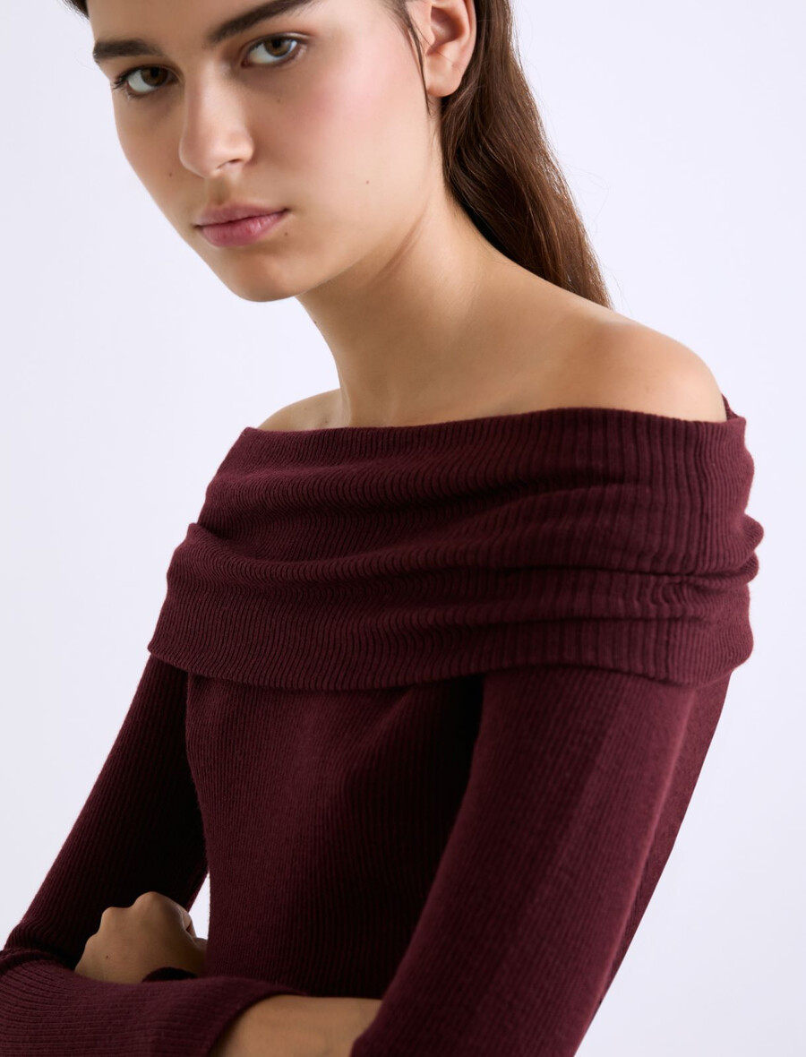 oprijet pulover s kapuljastim ovratnikom - bordo