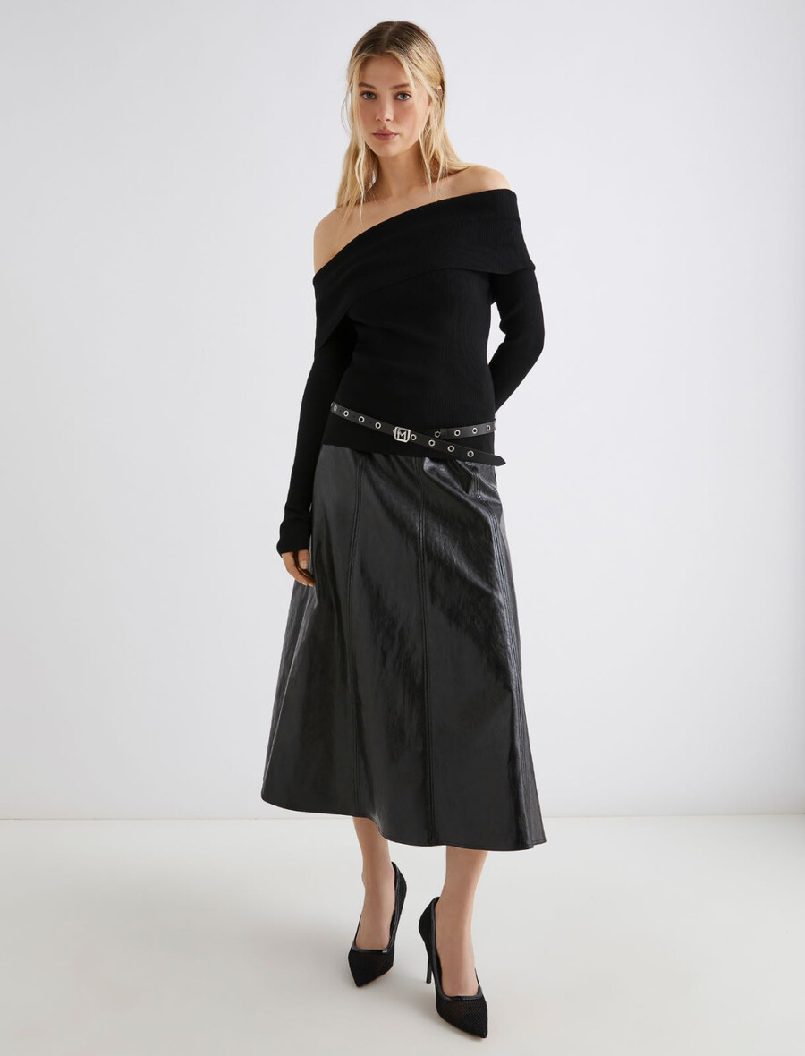 pulover z ovratnikom - Črn