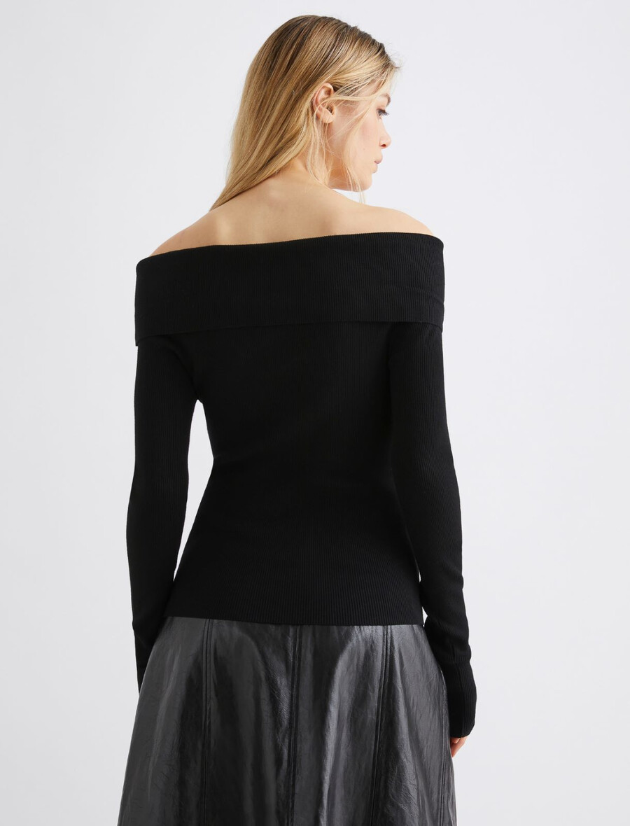 pulover z ovratnikom - Črn