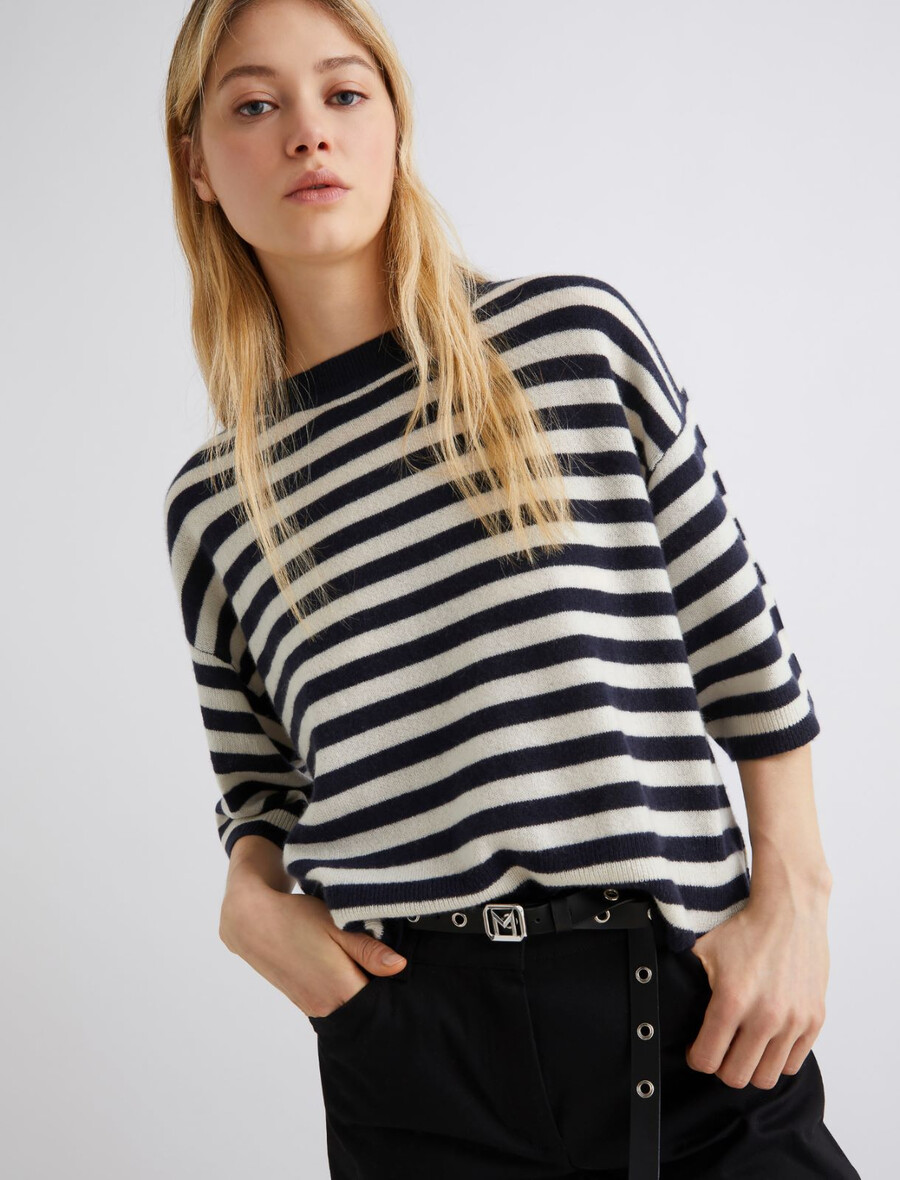 kašmirski pulover z okroglim izrezom - temno moder