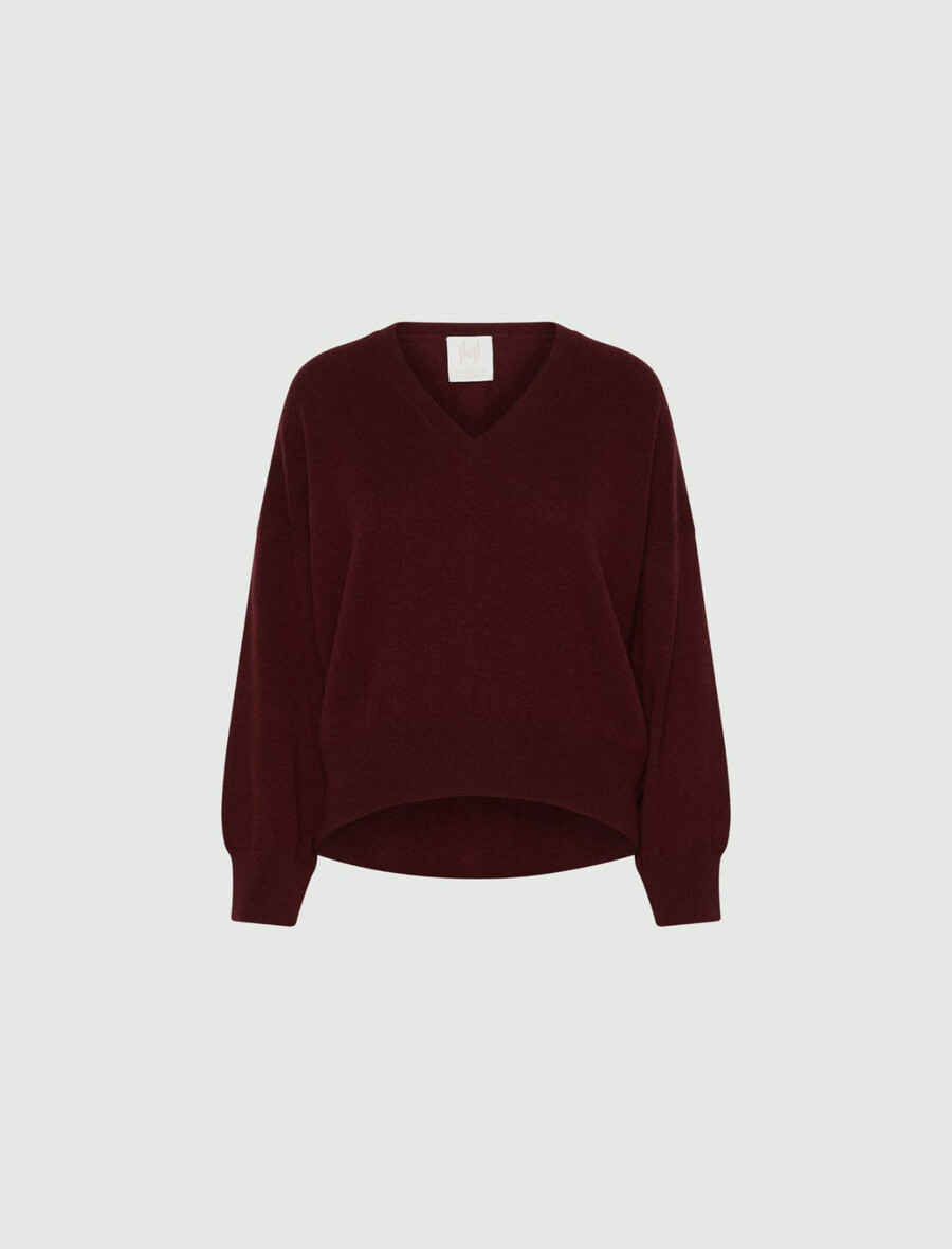 pulover z v-izrezom iz čistega kašmirja - bordo