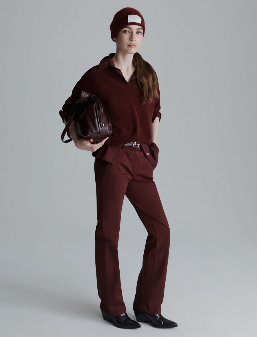 pulover z v-izrezom iz čistega kašmirja - bordo