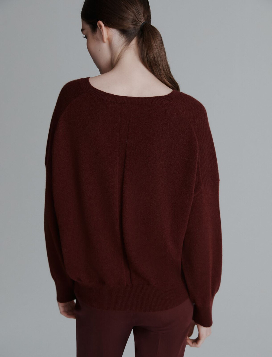 pulover z v-izrezom iz čistega kašmirja - bordo