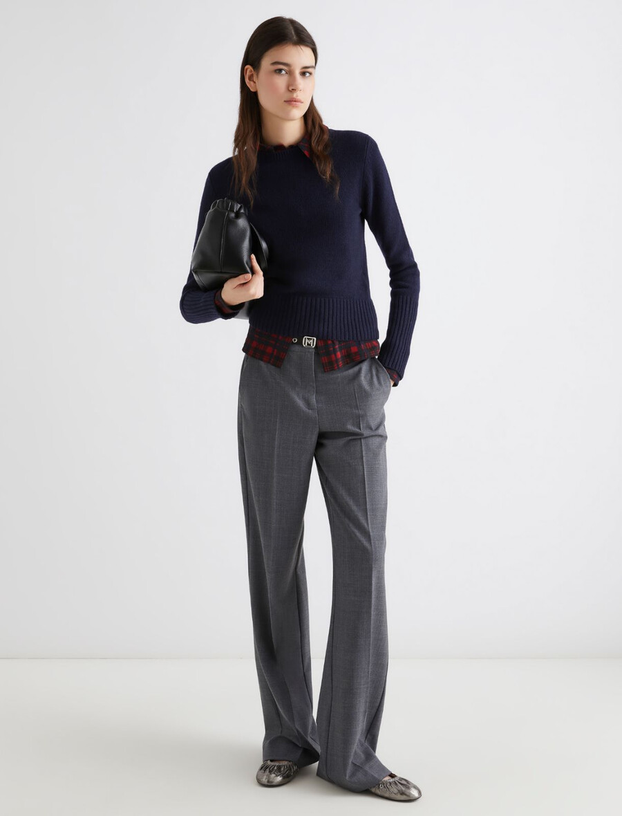 pulover iz mešanice kašmirja in viskoze - temno moder