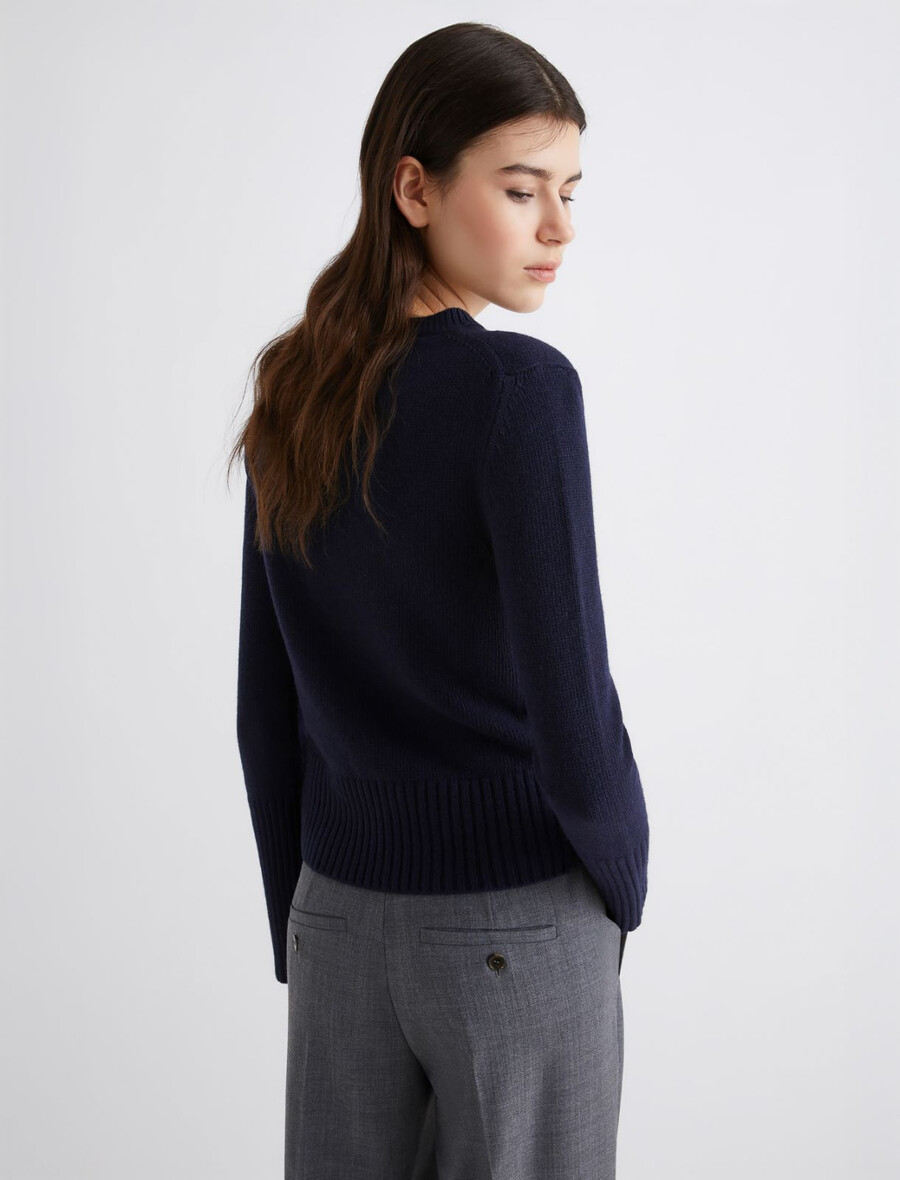 pulover iz mešanice kašmirja in viskoze - temno moder