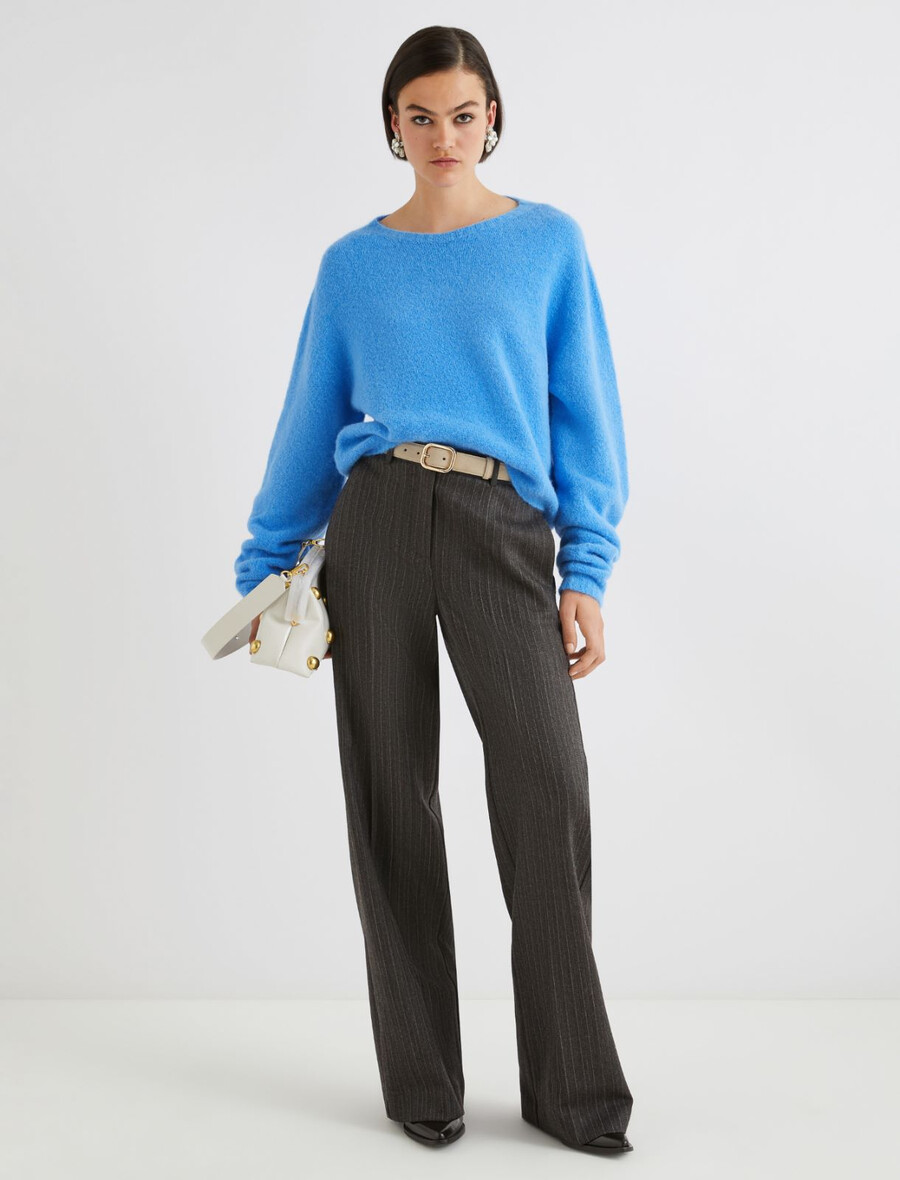 raztegljiv pulover iz alpake z okroglim izrezom - svetlo modra