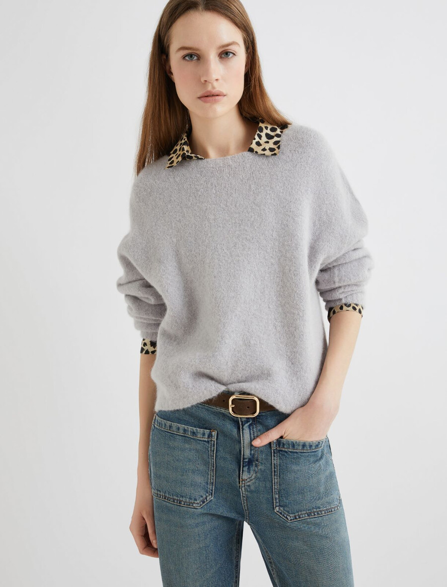raztegljiv pulover iz alpake z okroglim izrezom - biser