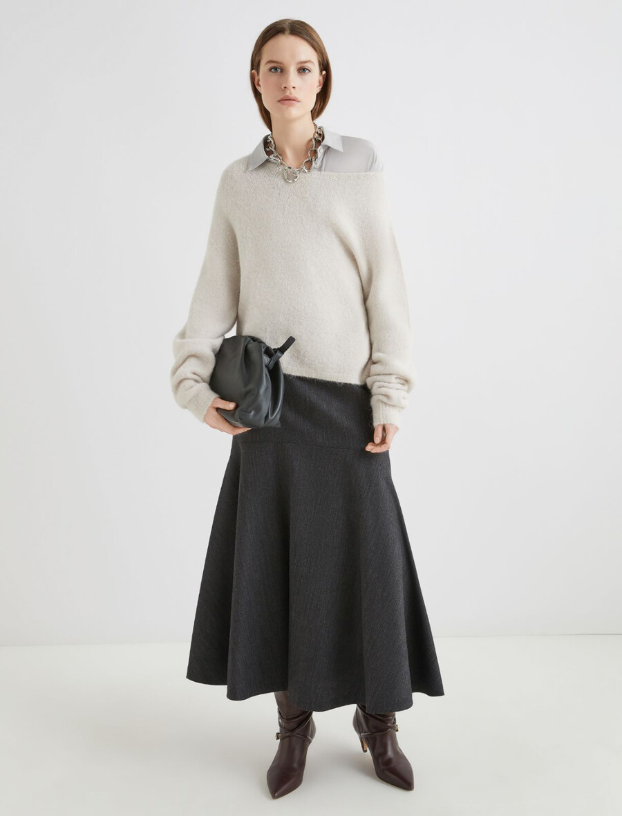 raztegljiv pulover iz alpake z okroglim izrezom - naraven