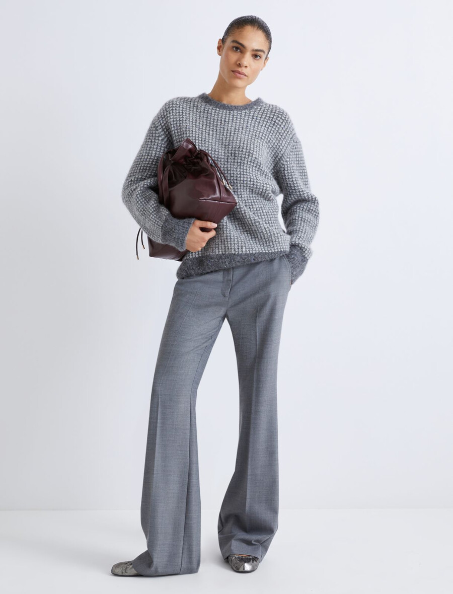 Žakard pulover z okroglim izrezom - siva