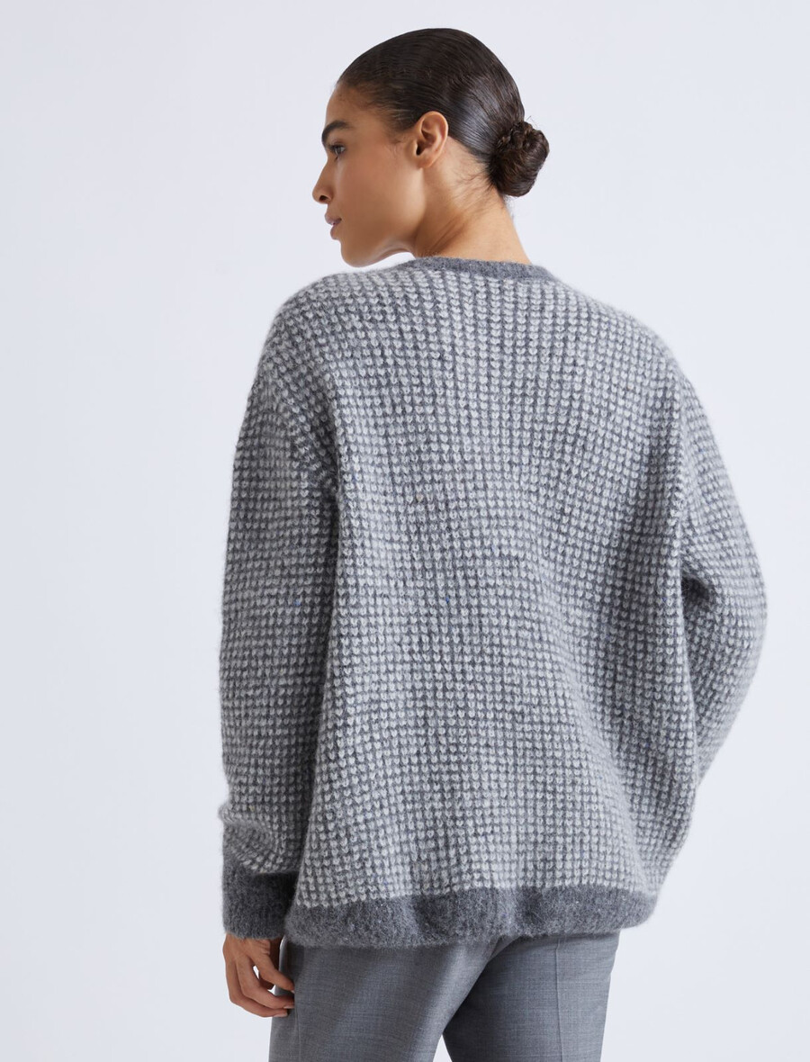 Žakard pulover z okroglim izrezom - siva