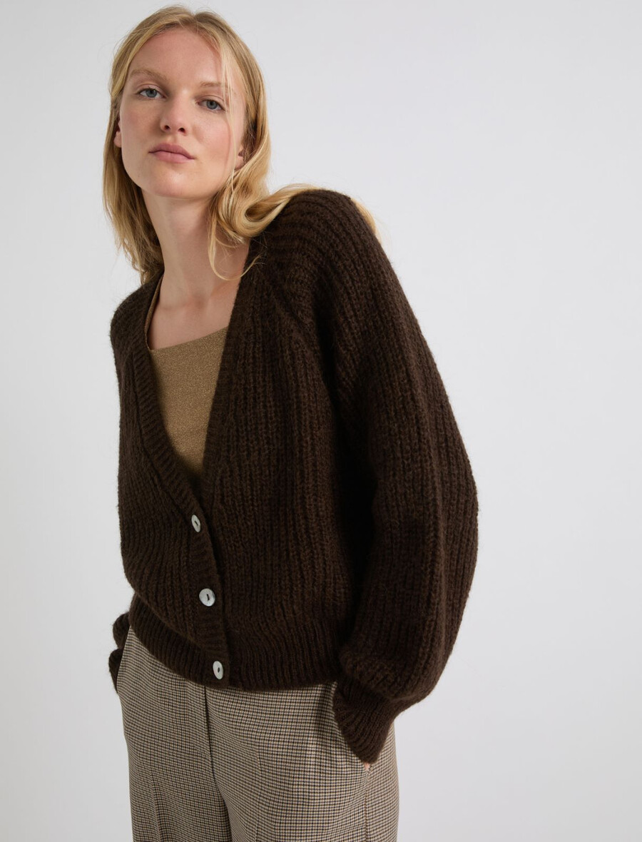 kardigan iz mešanice alpake - kava