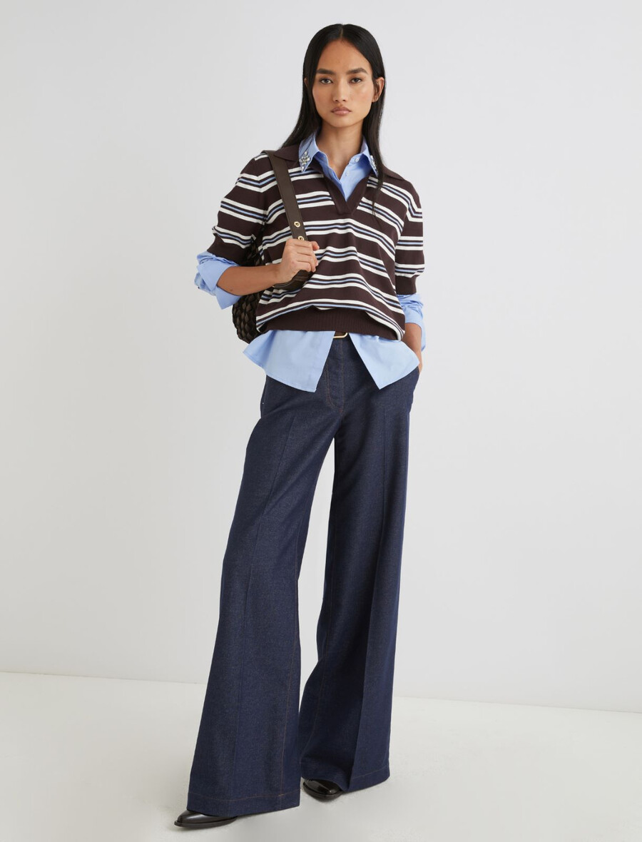 Črtast pulover iz viskoze - Čokolada