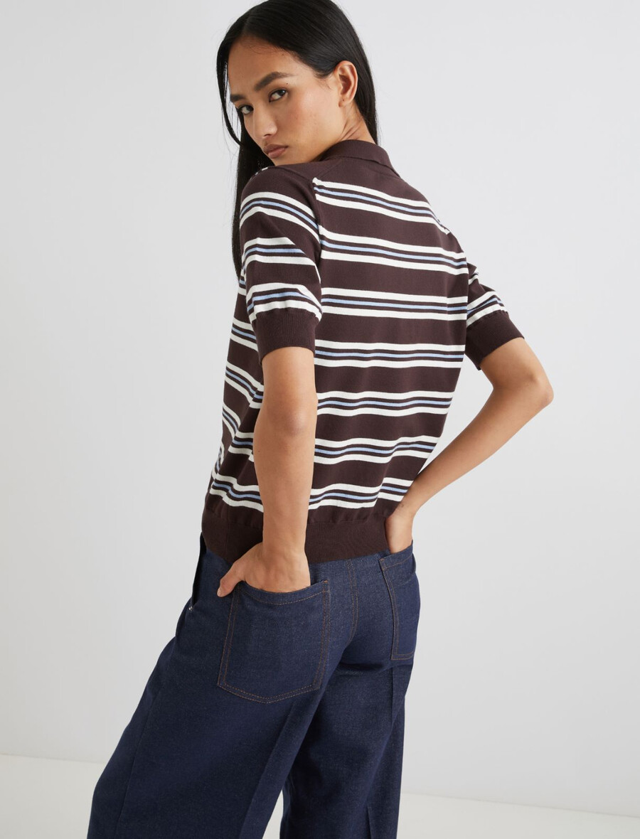 Črtast pulover iz viskoze - Čokolada