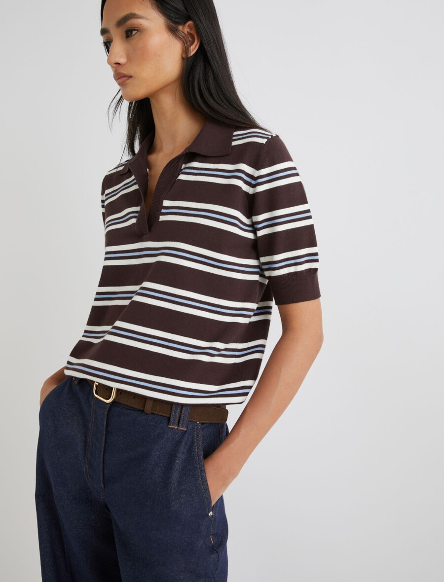 Črtast pulover iz viskoze - Čokolada