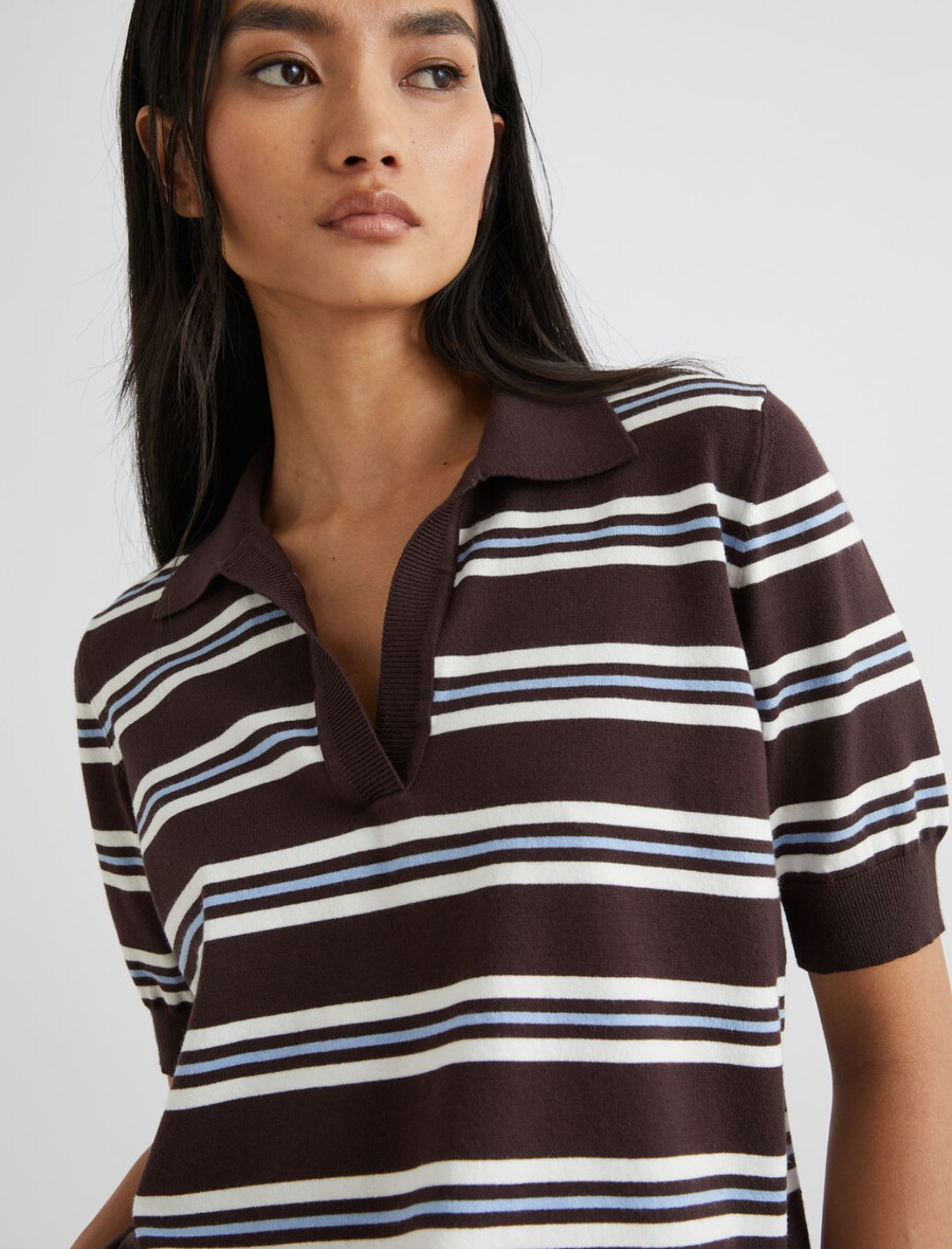 Črtast pulover iz viskoze - Čokolada