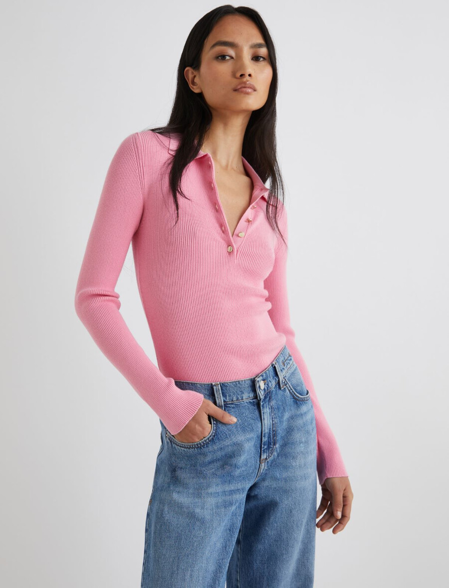 oprijeta pletena polo majica - roza