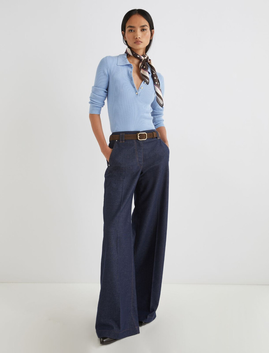 oprijeta pletena polo majica - svetlo modra