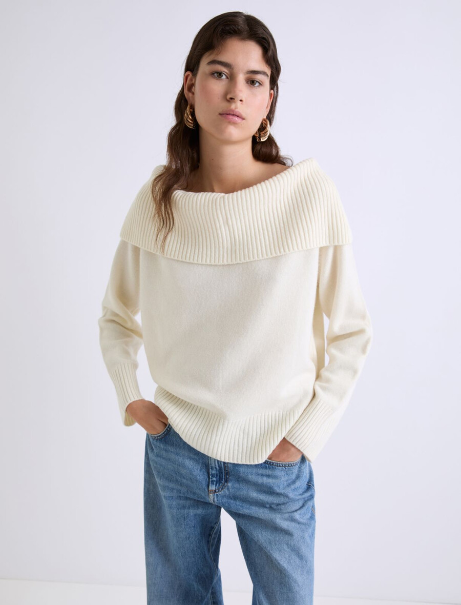 super fini merino pulover - krem