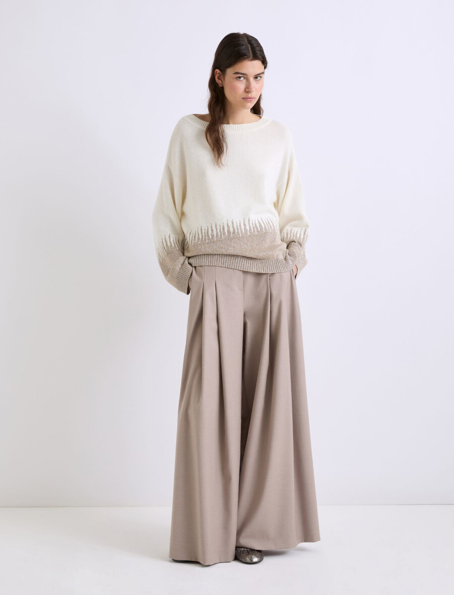 pulover iz mešanice kašmirja z intarzijami - bel