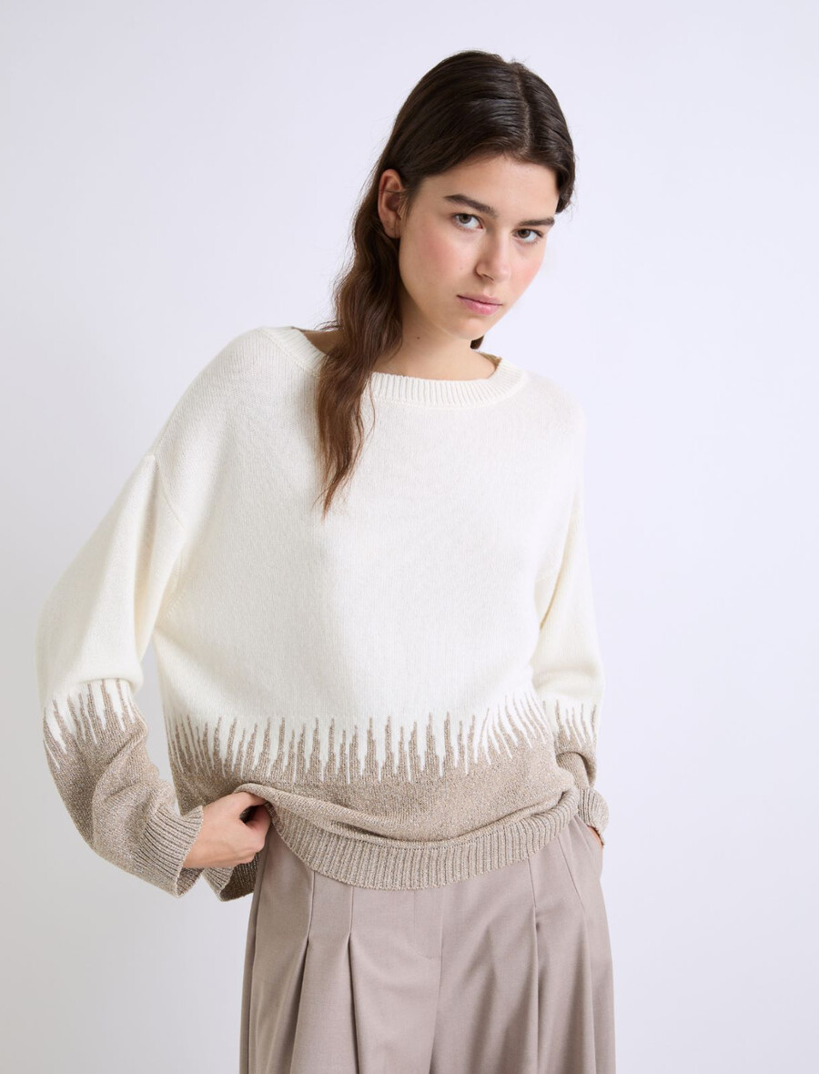 pulover iz mešanice kašmirja z intarzijami - bel