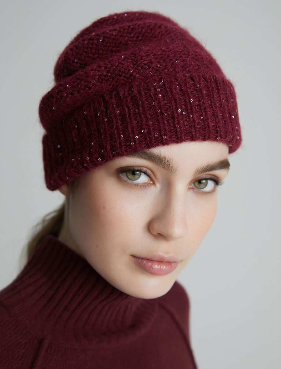kapa z bleščicami in mešanico kašmirja - bordo