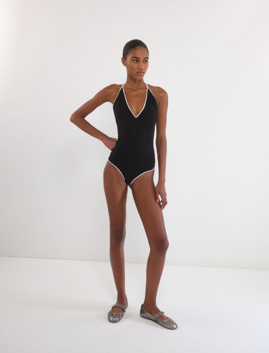 bodi z v-izrezom - Črna