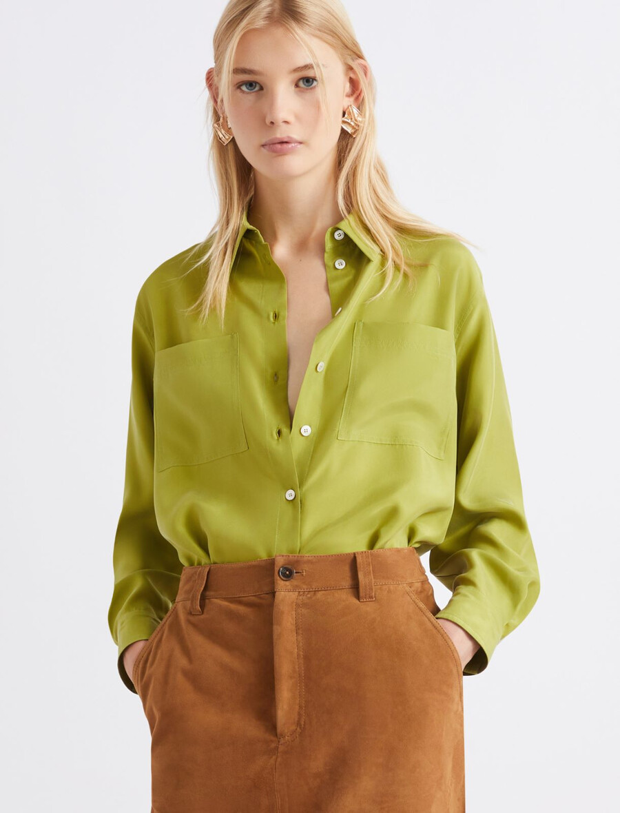 svilena srajca habotai - zelena