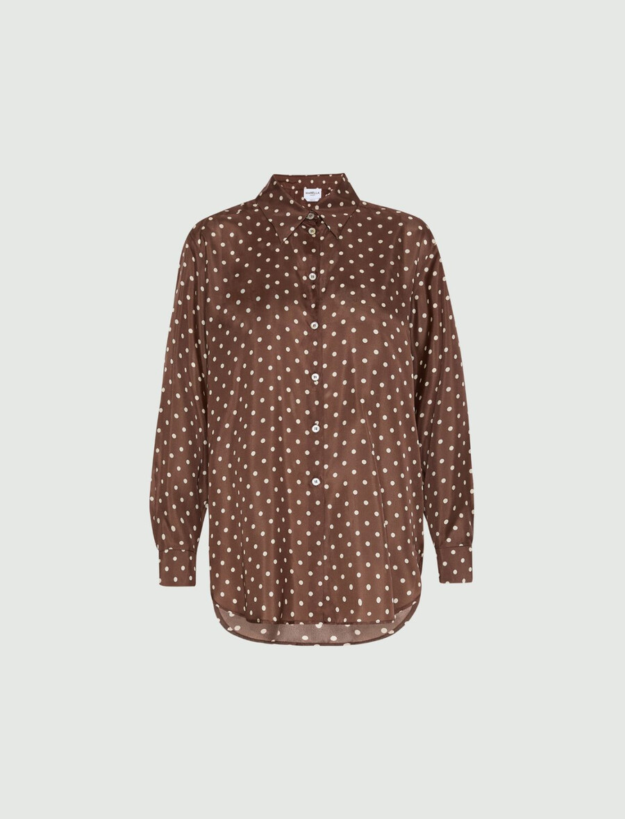 potiskana svilena srajca habotai - rjava