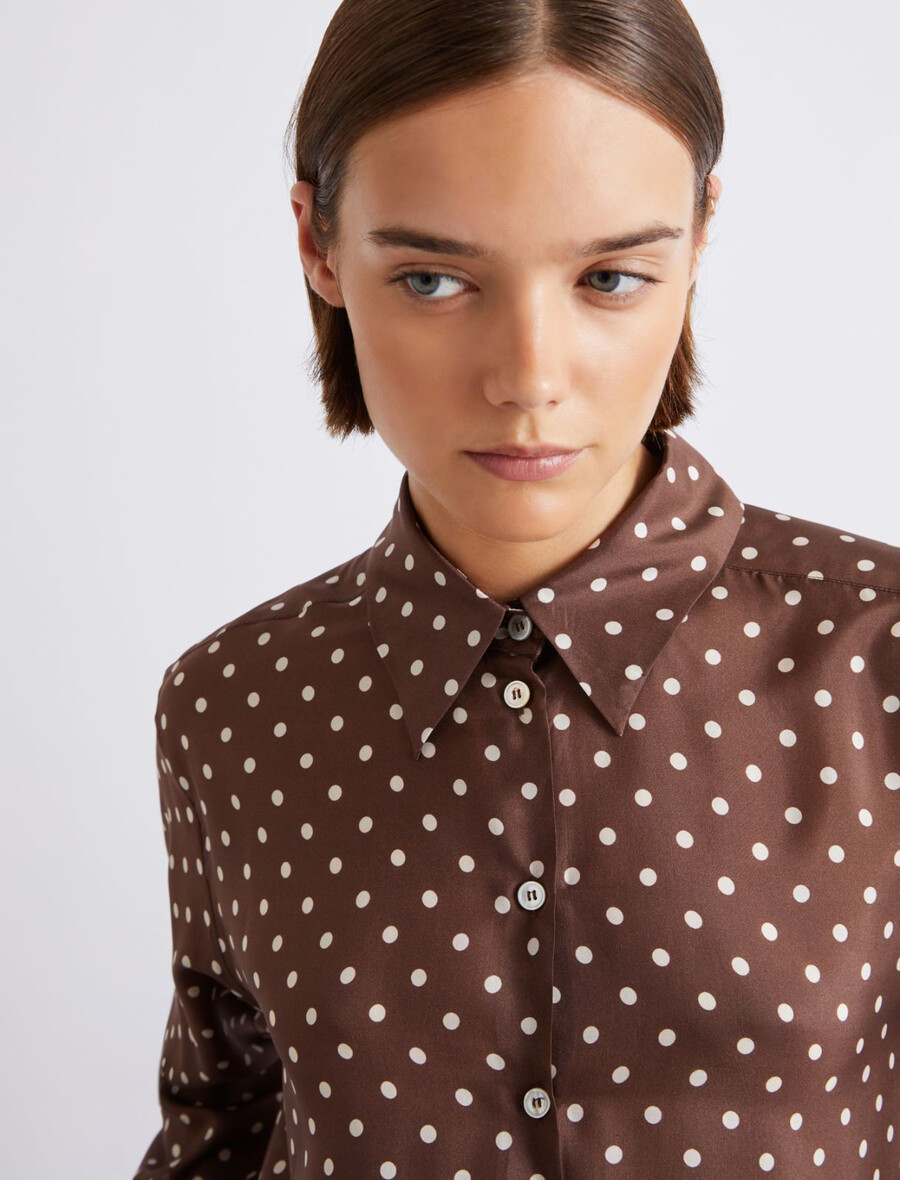 potiskana svilena srajca habotai - rjava