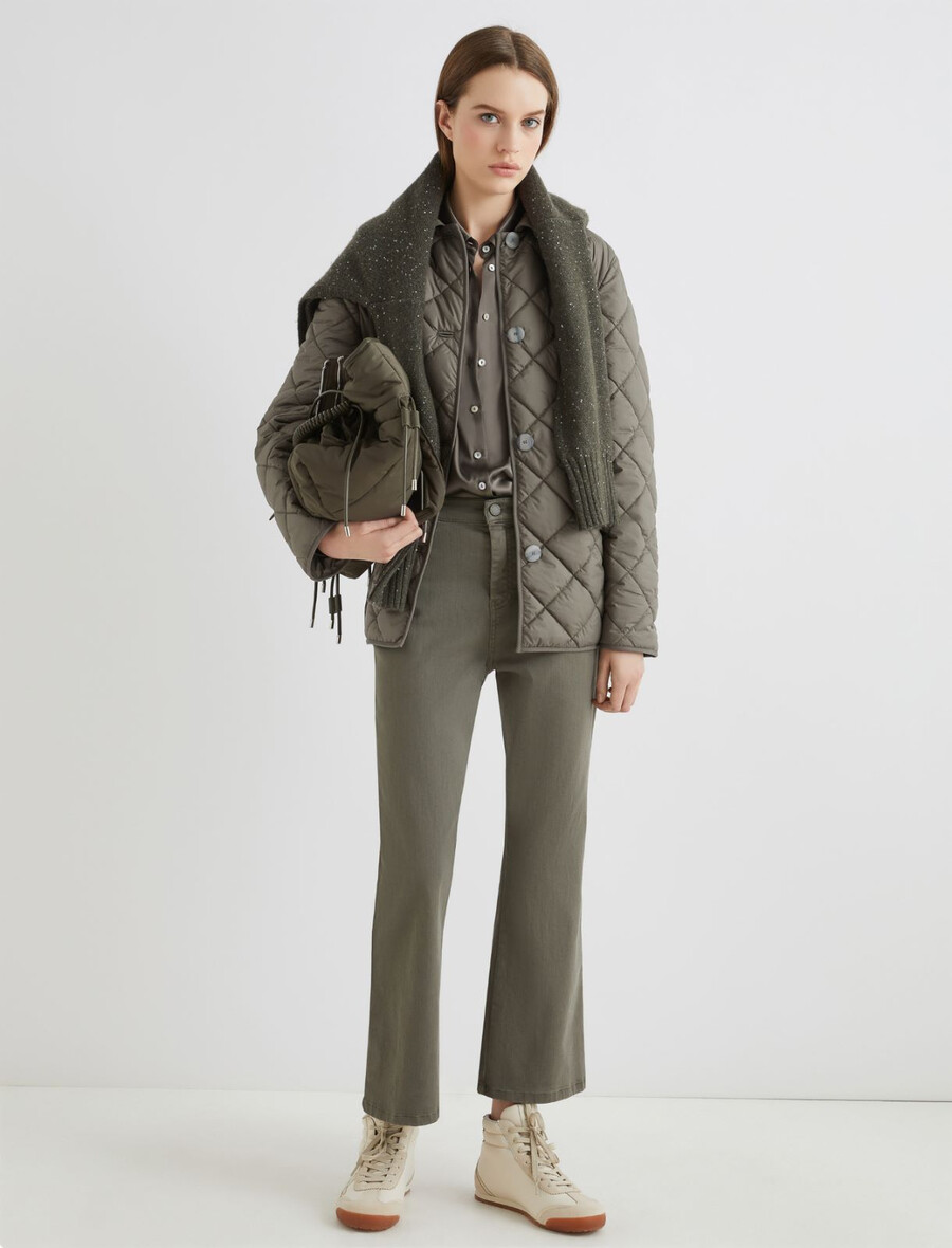 srajca iz satenaste mešanice svile - olivna