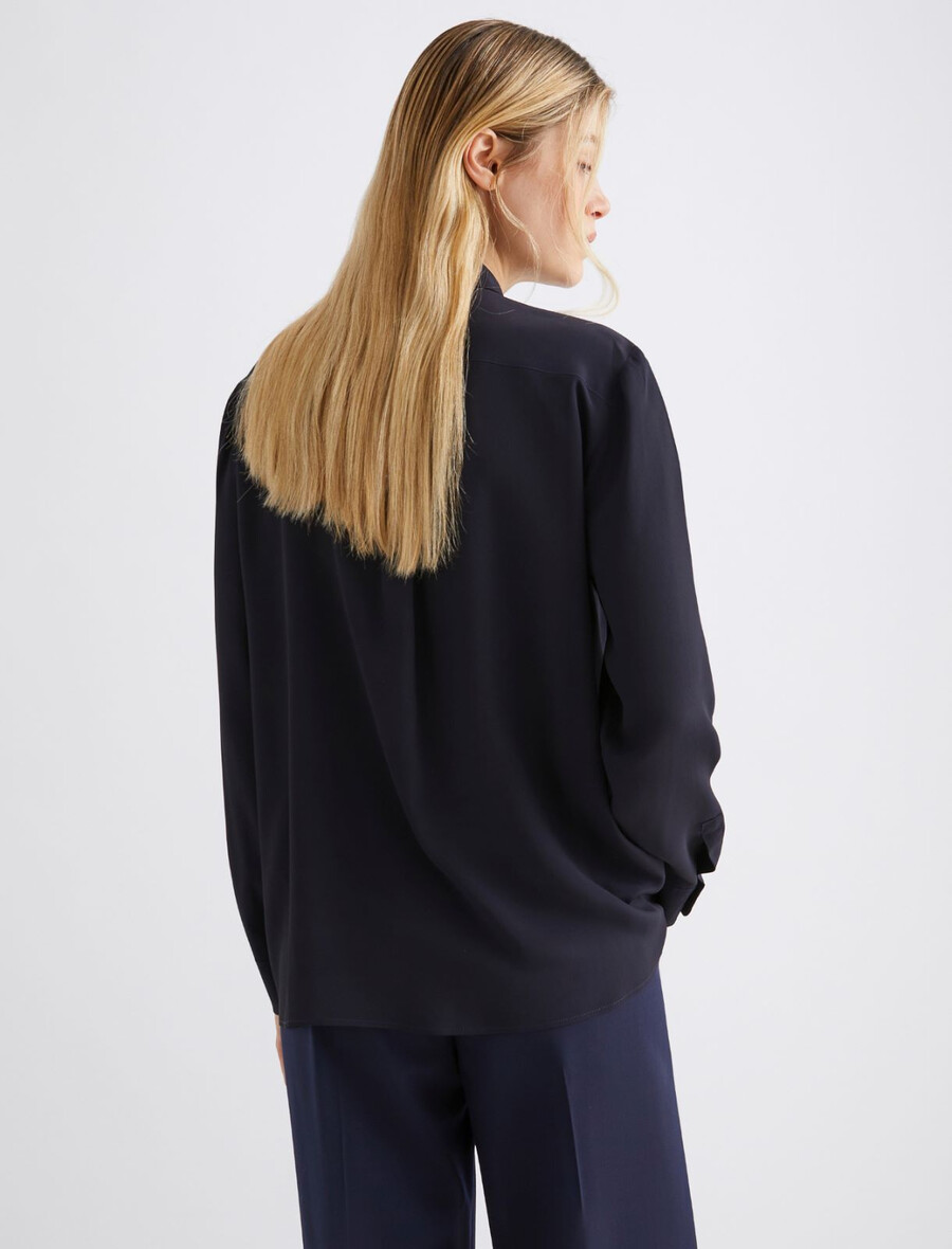 srajca iz mešanice svile - temnomodra