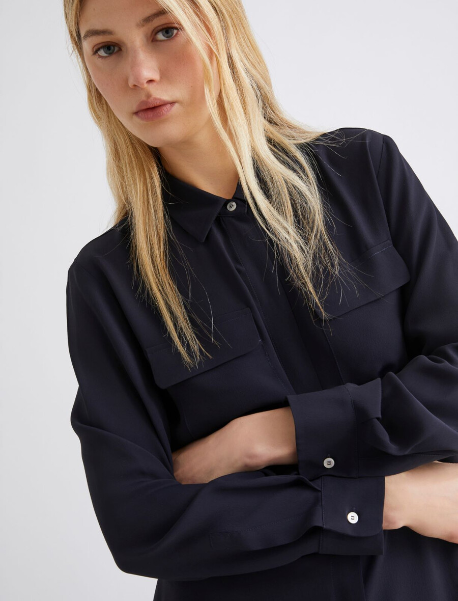 srajca iz mešanice svile - temnomodra