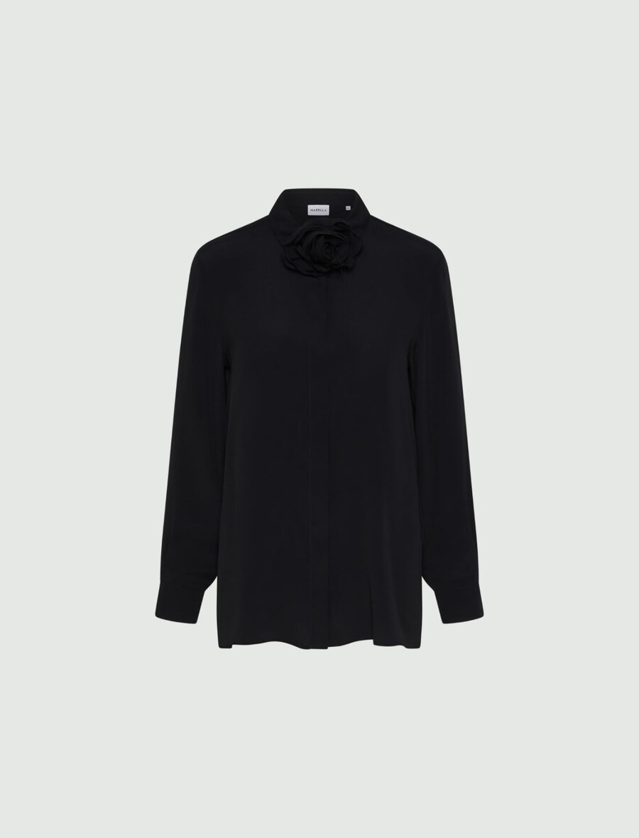 srajca iz krepa iz mešanice svile - Črna