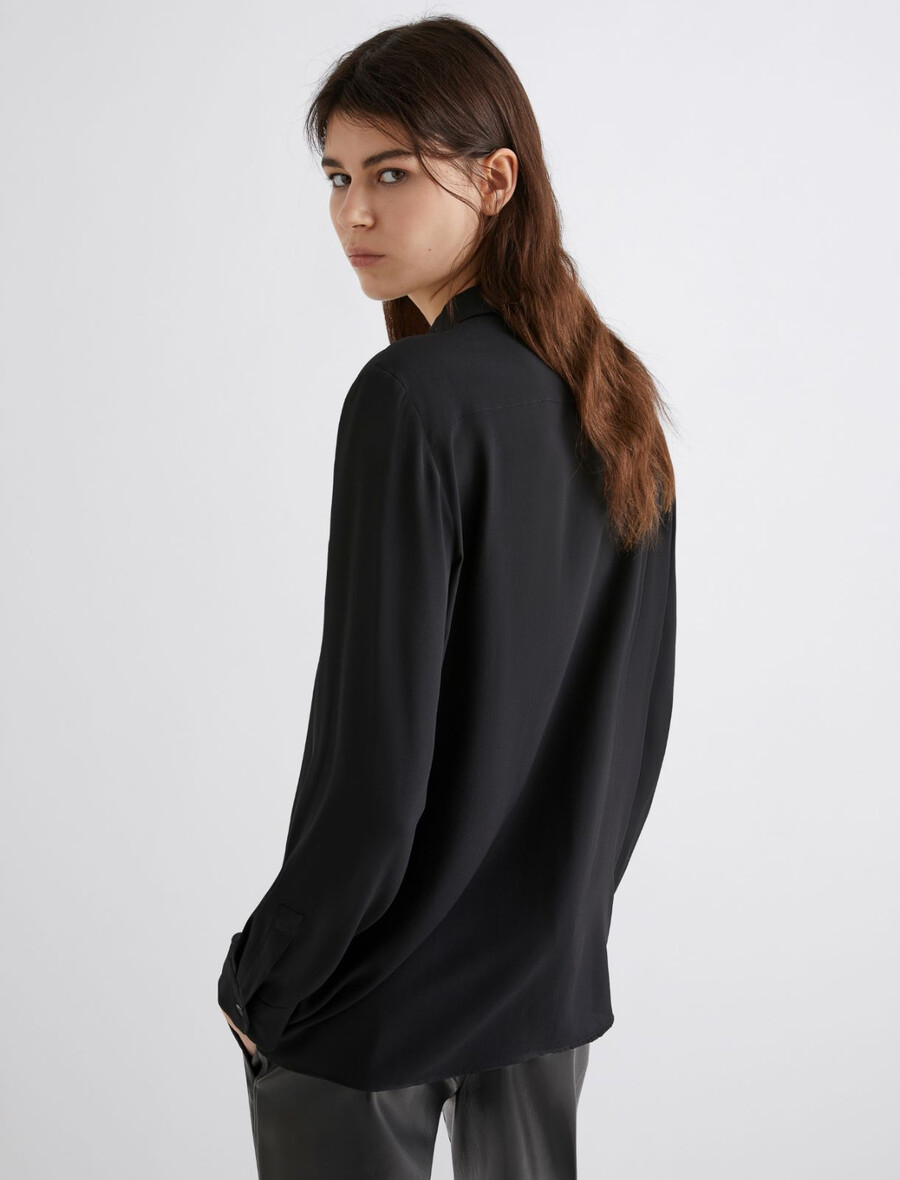 srajca iz krepa iz mešanice svile - Črna