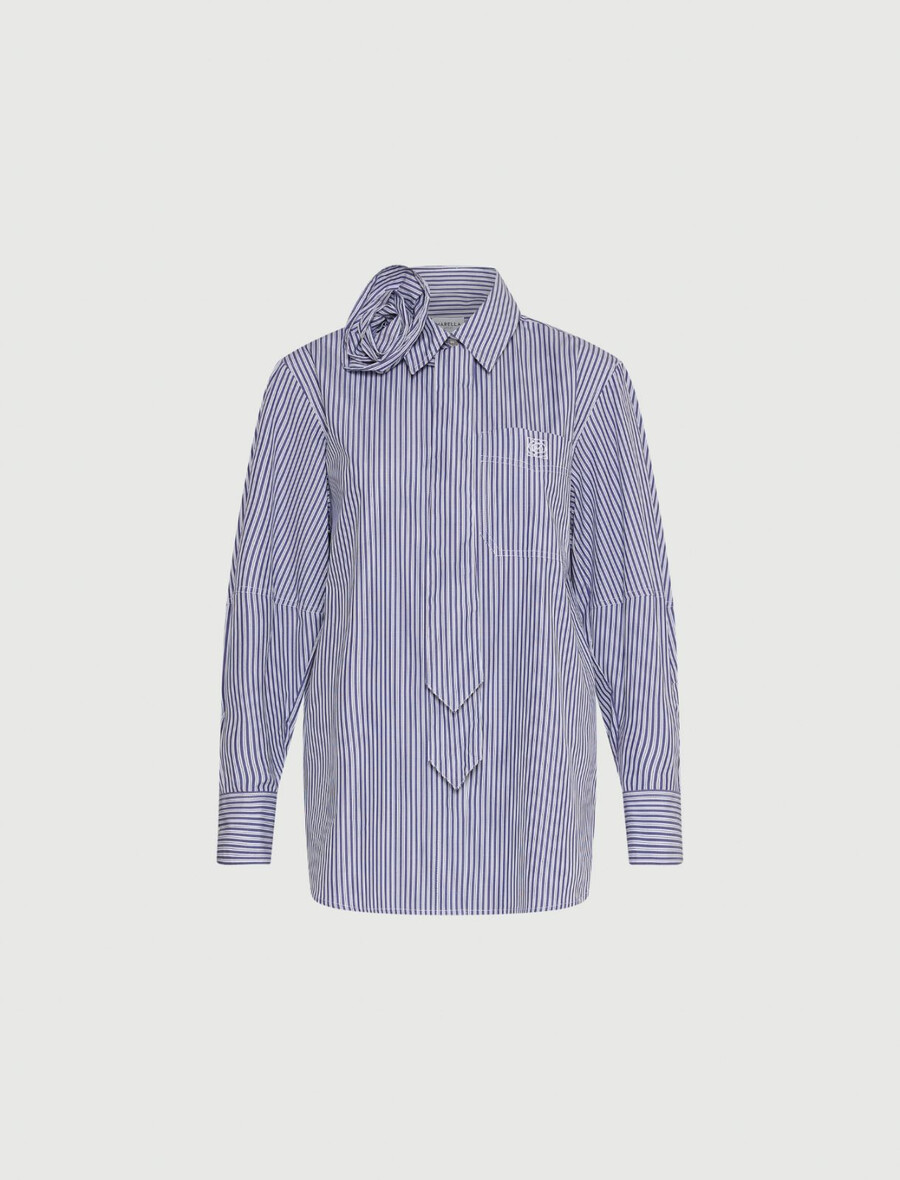 srajca s kravato in cvetličnim detajlom - temno modra