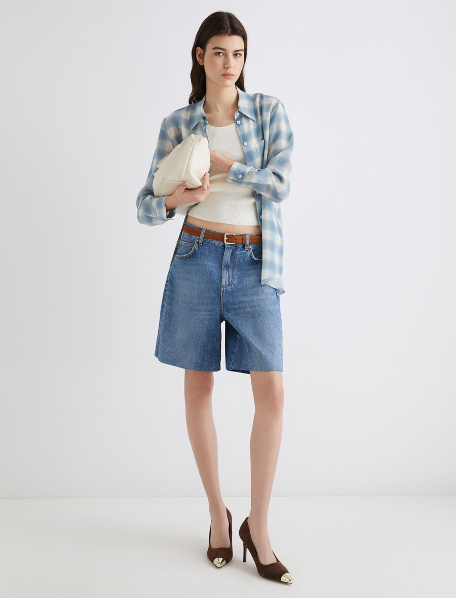 srajca iz čiste svilenega krepa - praŠno modra