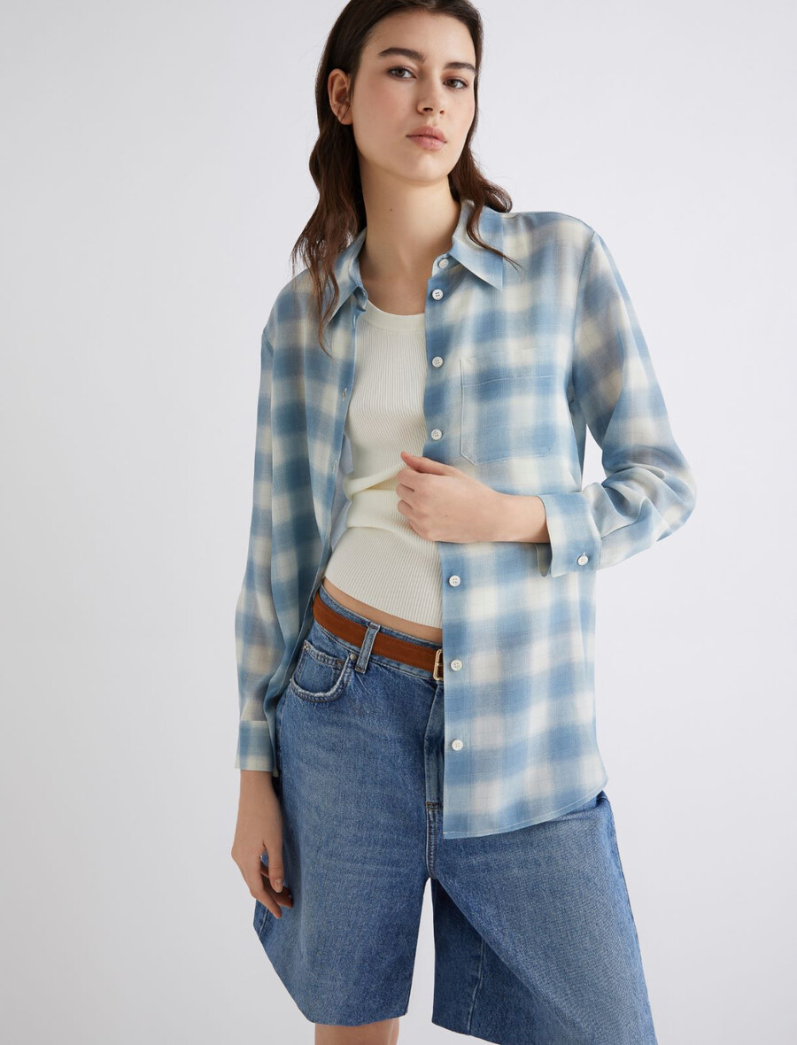 srajca iz čiste svilenega krepa - praŠno modra